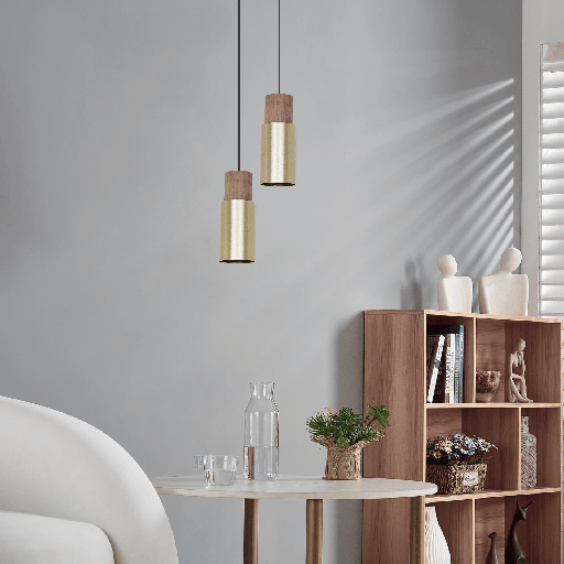 SUSPENSION ALUMINIUM E27 H240 220V (DORE + BOIS)