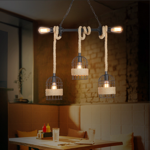 SUSPENSION 5XE27 220V D770*1080 CELIA (NOIR+CORDE DE CHANVRE)