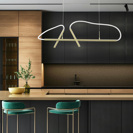 SUSPENSION LED 220V 1200*300*H1500MM DARINA (2*3W+2*12W,BRASS+BLANC,3000K)