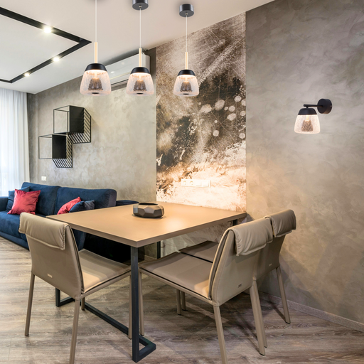 SUSPENSION LED 220V L160*160*1500MM FANG (9W,NOIR SABLE+BRASS DORE ANODISE,3000K)