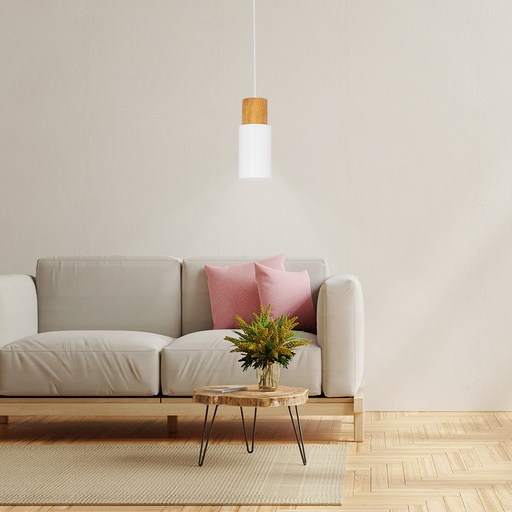 SUSPENSION E27 D100 H240 220V (BLANC + BOIS)