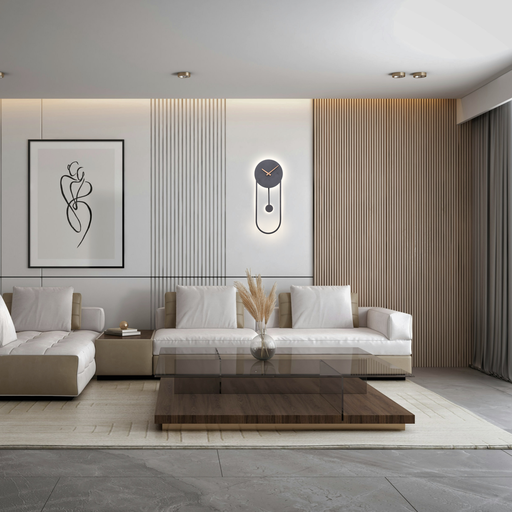 APPLIQUE HORLOGE LED MURALE L580*220*H60MM 220V CLOCK (16W,NOIR SABLE,3000K)