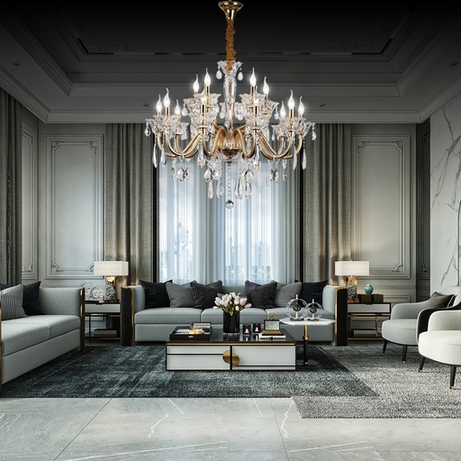 LUSTRE 8XE14 220V D850/H630 (40W,DORE/CLEAR)