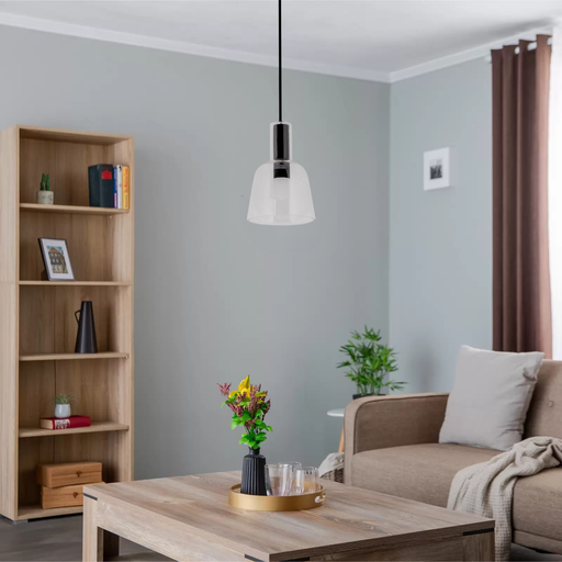 SUSPENSION G9 220V ALUMINIUM D150 H218,5 (NOIR+VERRE CLAIRE)