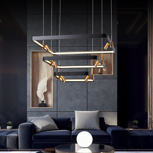 LUSTRE LED D410D610D810 (168W,NOIR+DORE,3000K)