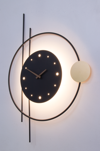 APPLIQUE HORLOGE LED MURALE L760*550*H55MM 220V CLOCK (8W,DORE SABLE + NOIR,3000K)