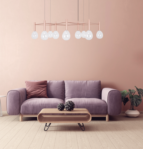 LUSTRE 10XG9 220 METAL VERRE CLAIRE D600 H1300 (ROSE DORE)