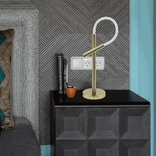 LAMPE DE CHEVET LED 220V 210*150*H480MM DARINA (3W+6W,BRASS+BLANC,3000K)