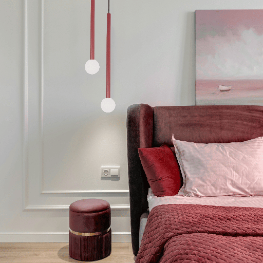 SUSPENSION LED 220V Ø100*H255MM PALLAS (5W,ROUGE+VERRE BLANC,3000K)