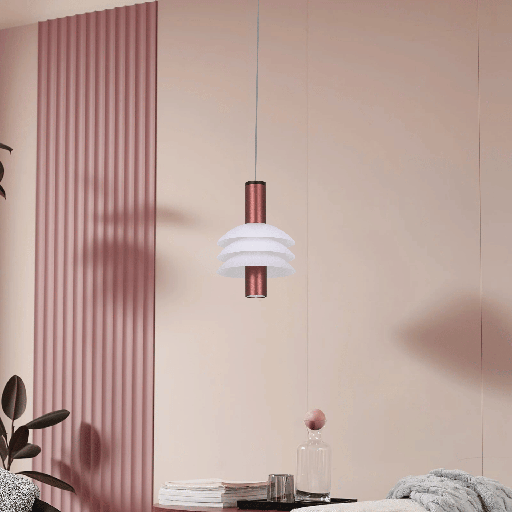 SUSPENSION LED D120H1500 (6W,NOIR+ROSE,3000K)