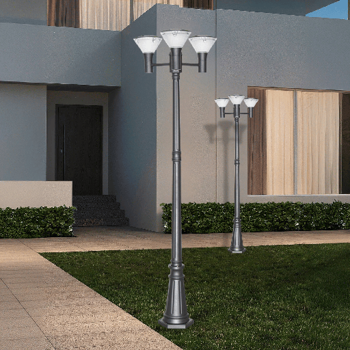 POTEAU JARDIN 3*E27 220V 2METRES YORINKA (GRIS FONCE)